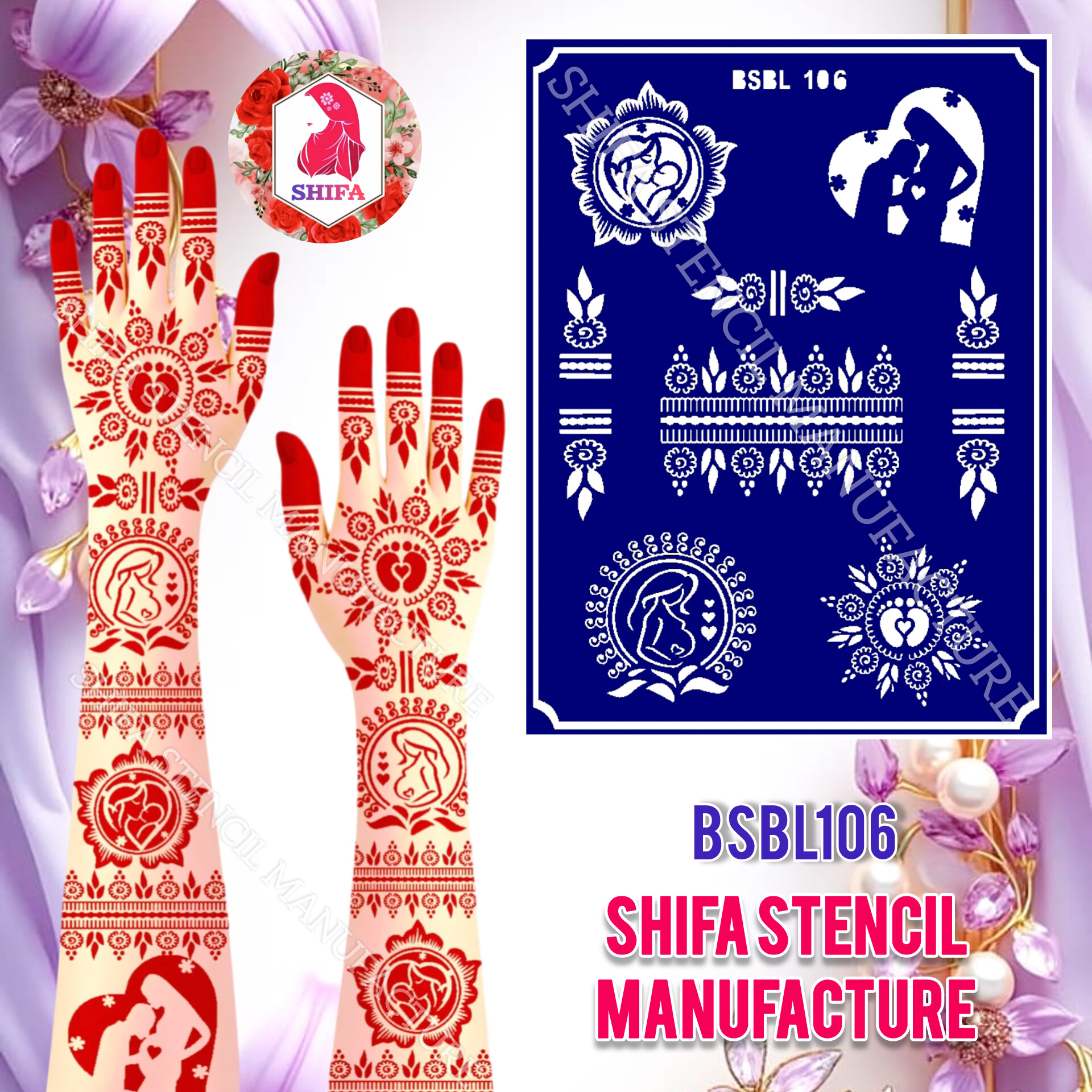 BSBL 106 Baby inside the Fetus themed Sticker Overview  Henna Stencil - Shifa Stencil